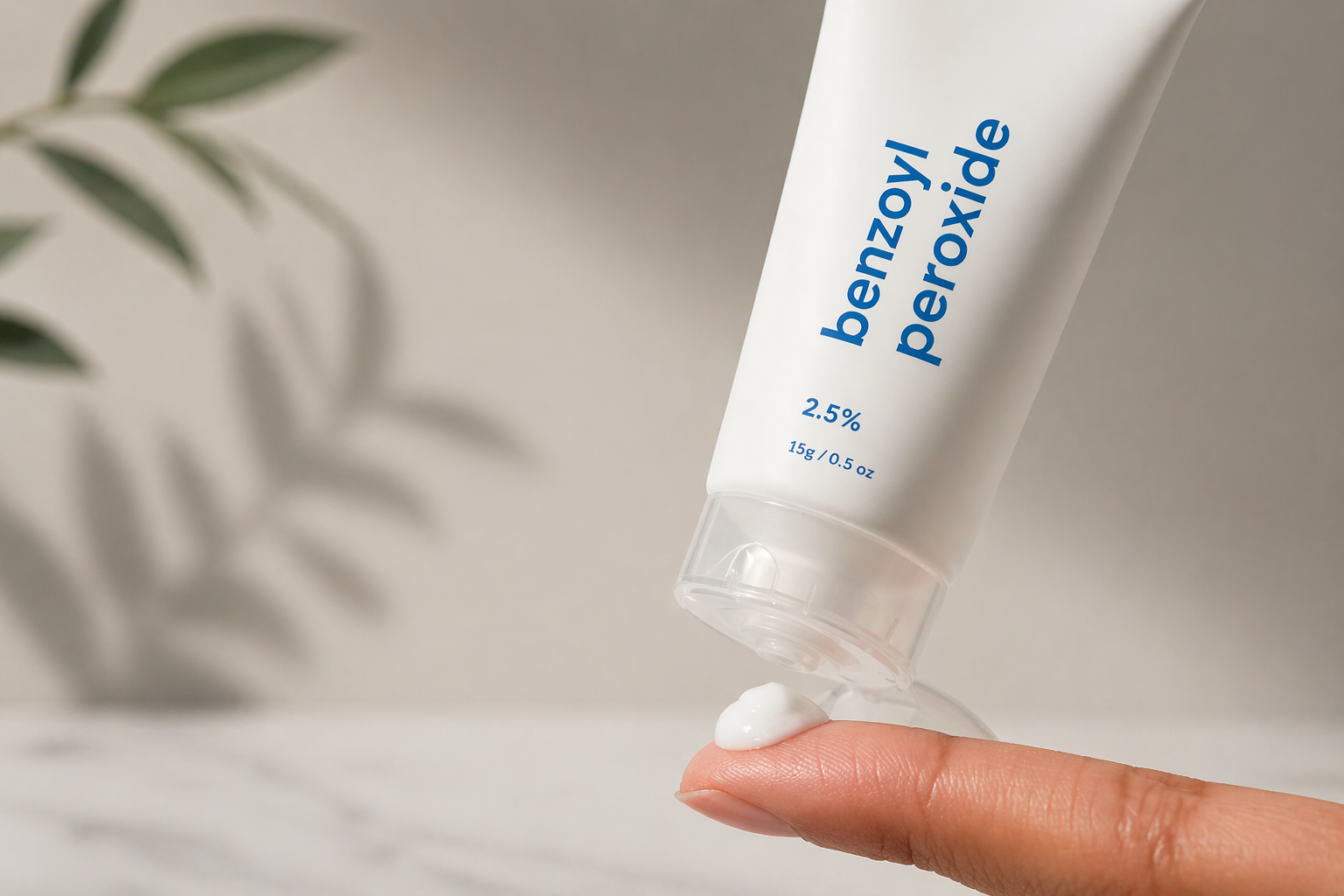 Close-up of a benzoyl peroxide acne treatment cream