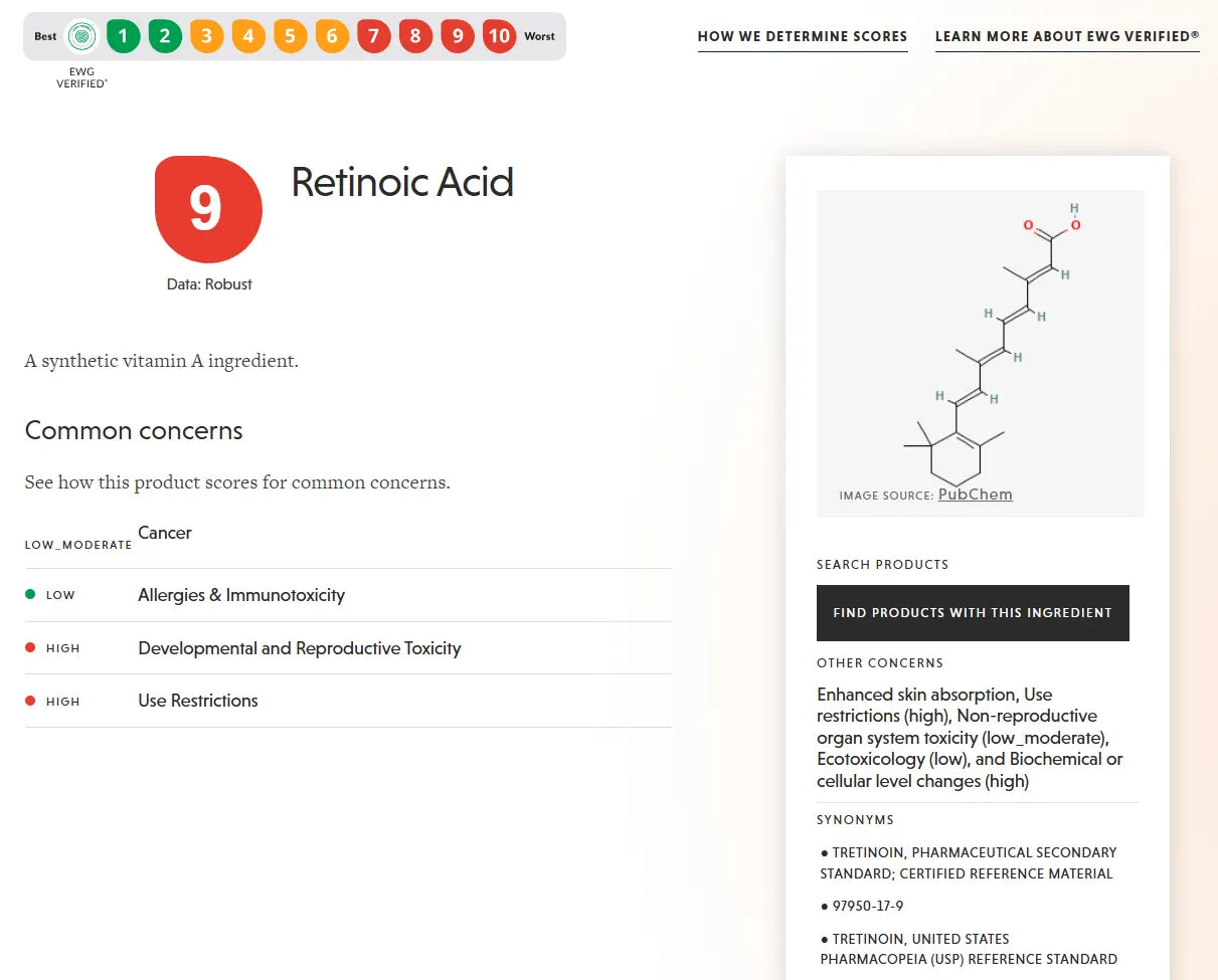 EWG Skin Deep hazard-score screenshot for retinoic acid